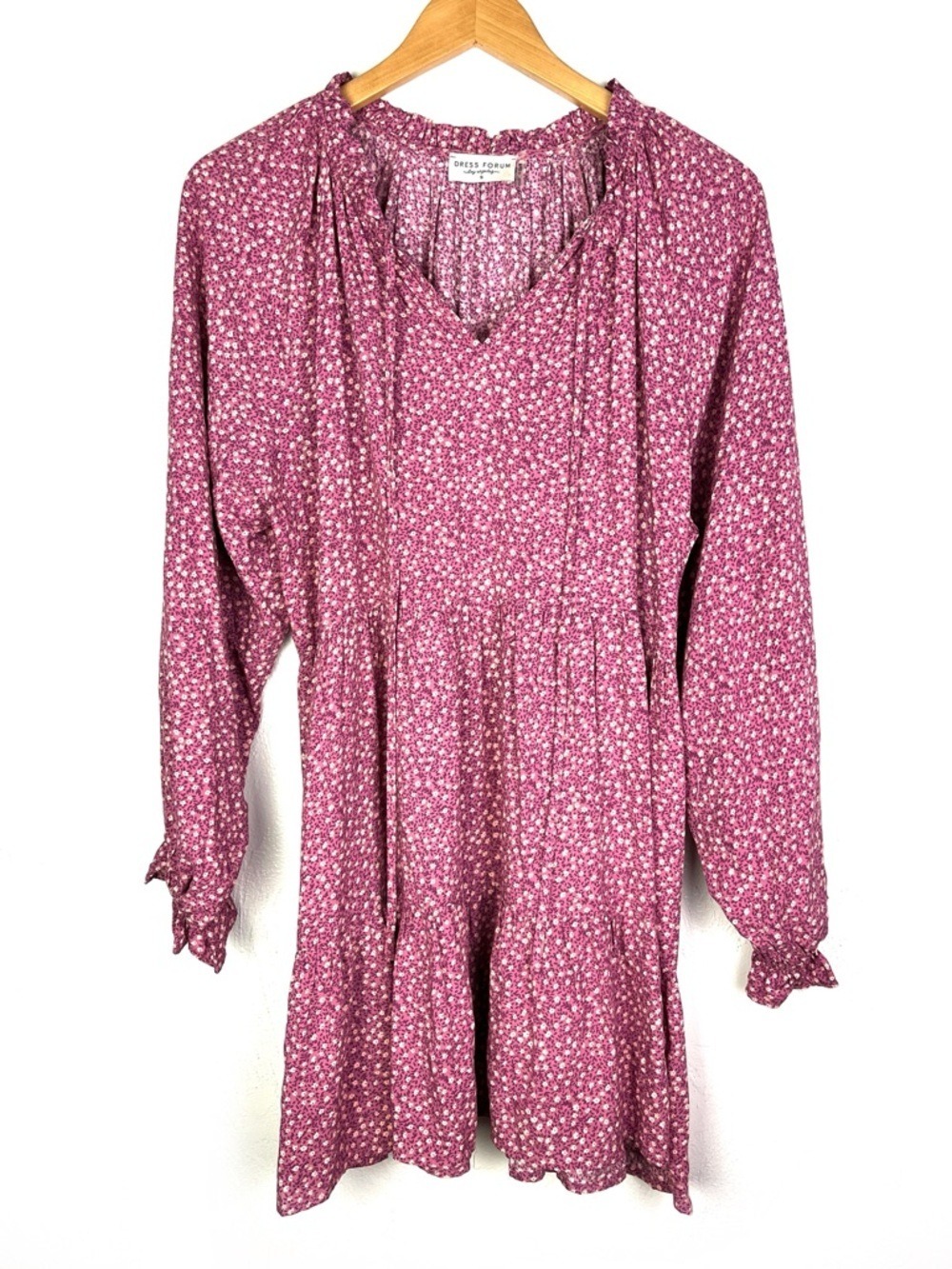 Anthropologie x Dress Forum Ditsy Floral Tiered Peasant Mini Dress Pink small - Picture 2 of 5